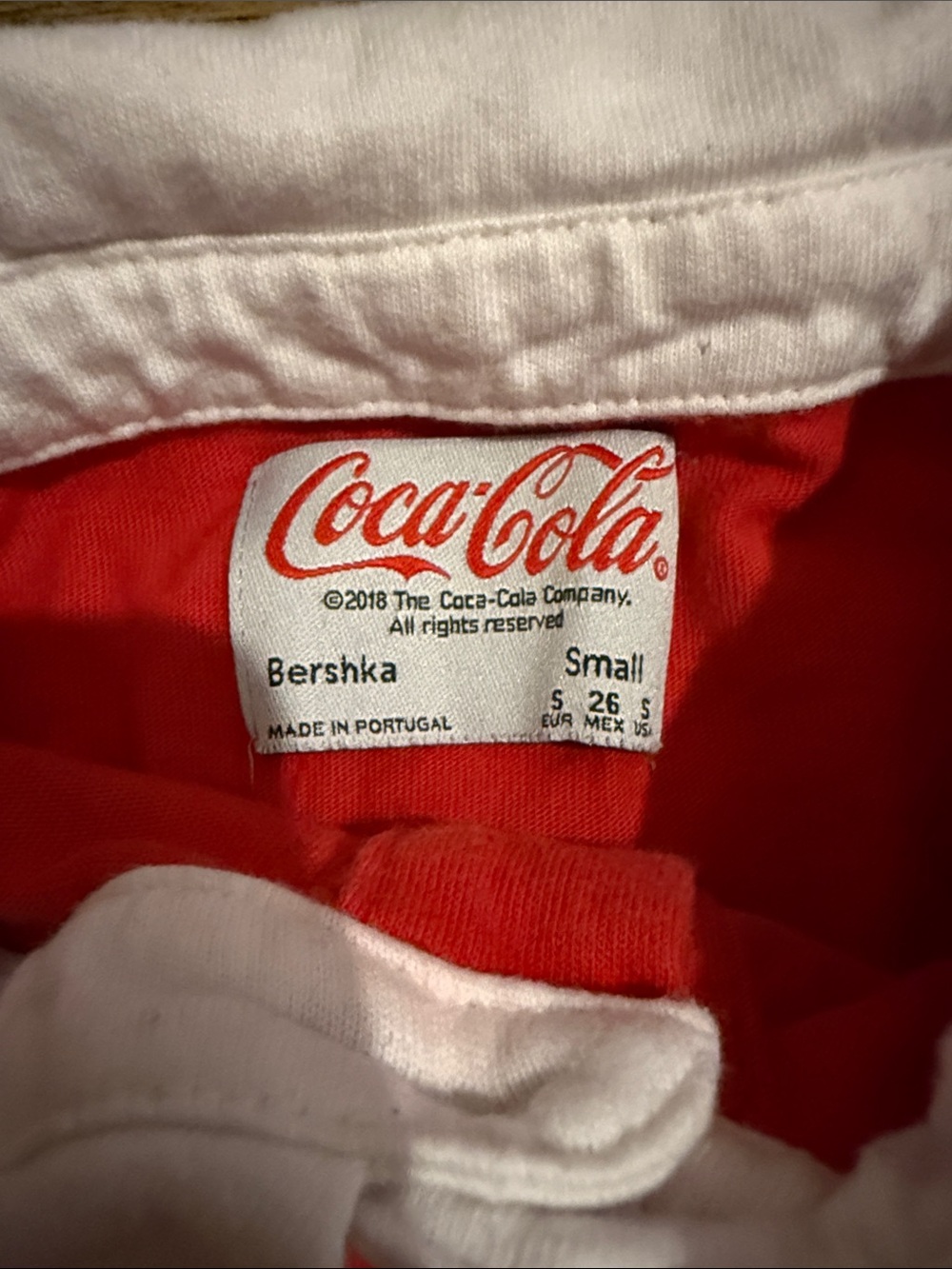 Coca-Cola Bershka Made in Portugal Red and White Classic Polo Shirt - Picture 2 of 5